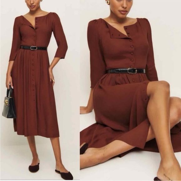 Reformation Adair Dress in Fig Jam 2 - Picture 1 of 8